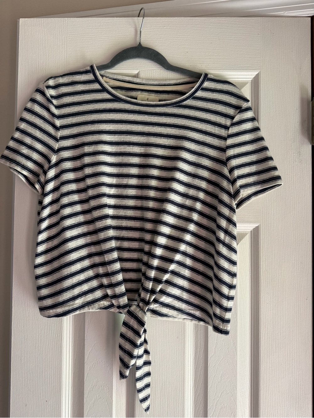 Thread & Supply Navy and White Striped Tie-Front Tee